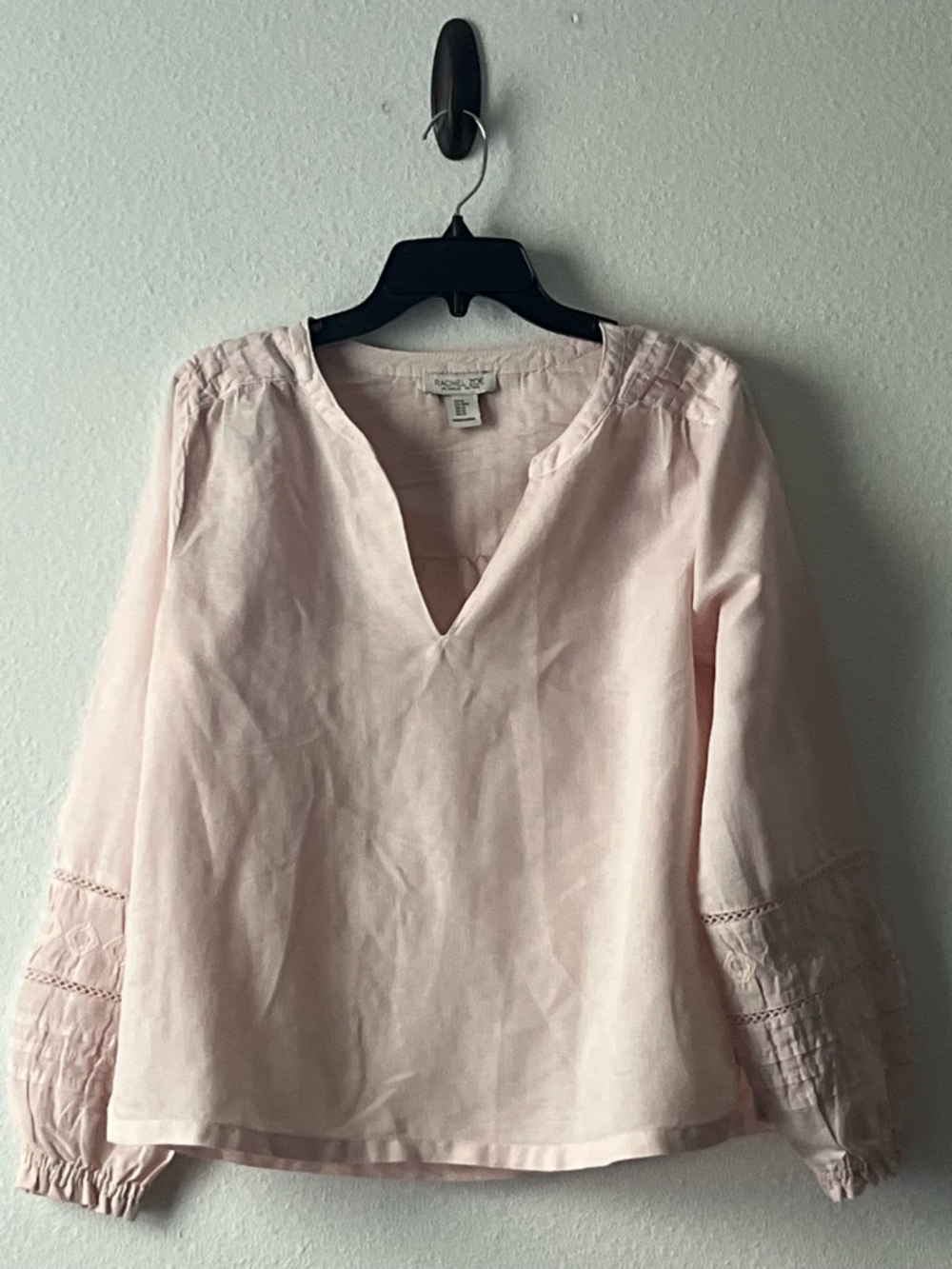Rachel Zoe Pale Pink Split-Neck Peasant Blouse, Size M